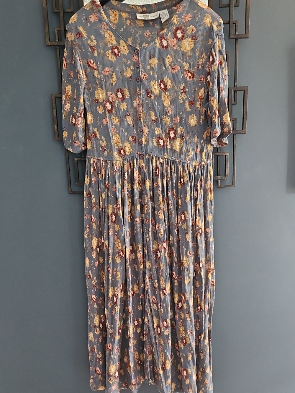 Vintage Two Roads Size Small Prairie Dresd Steely Blue Floral Maxi Length